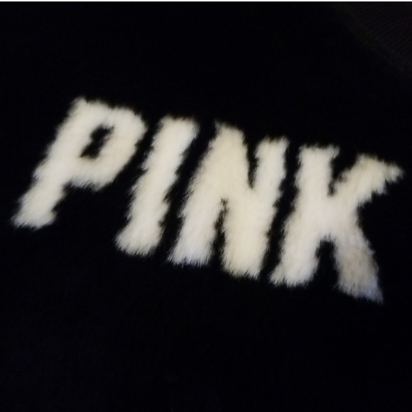 Victorias Secret PINK Black Faux Fur Sweater White PINK logo XS - Picture 9 of 10